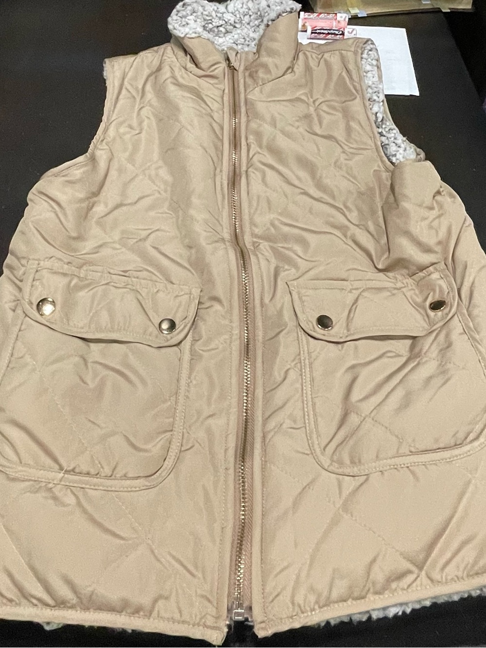 Neutral Quilted Sherpa-Lined Vest - Beige